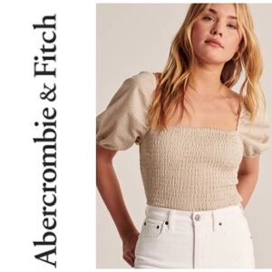NWT Abercrombie & Fitch polka dot print smocked front puff sleeve top